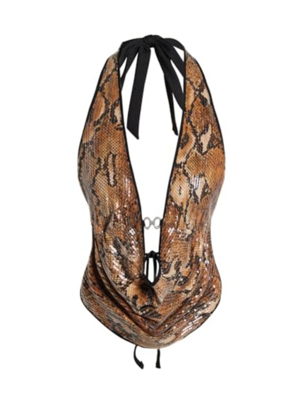 Y2K Cheetah Sequin Corset Halter Tank Top Tie Back Crop Top